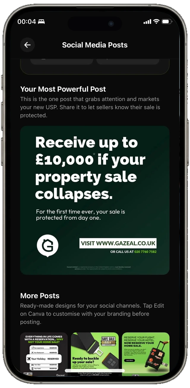 Gazeal marketing library with property protection social media posts