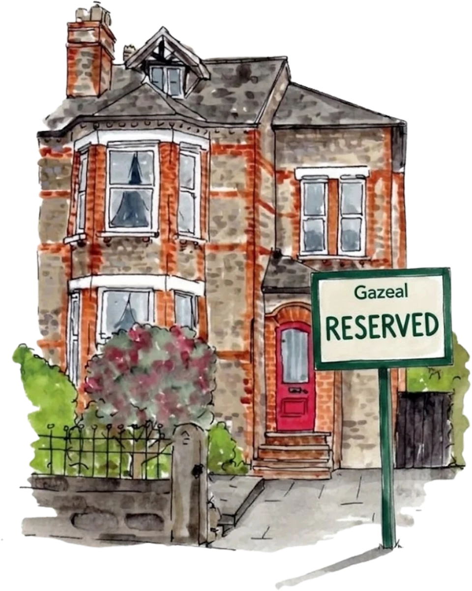 An illustration of a Victorian home with a Gazeal Reserved sign outside.