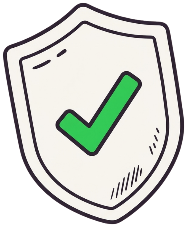 Illustrated shield with a green tick